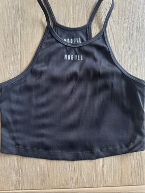 NOBULL (No longer available) Black Ribbed Cropped Tank with Thin Straps